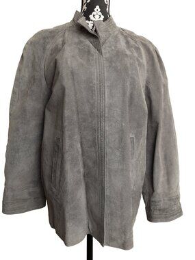 Women's Retro Vintage 80s 90s Grey Suede Avanti Open Lined Jacket - Sz 16